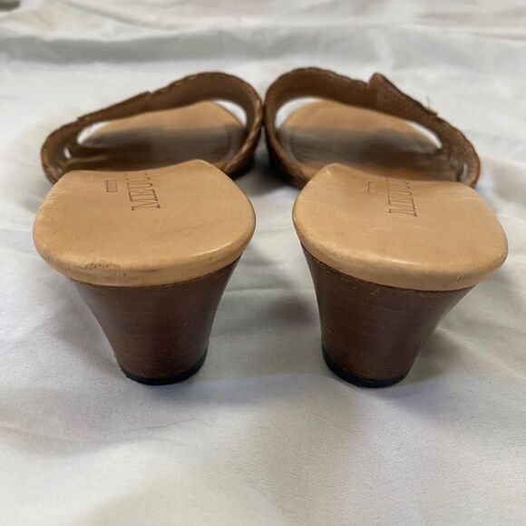 Tan Brown Braided Open Toe 90s Euro Leather Block Wedge Heels Sandals 6.5 - Picture 6 of 8